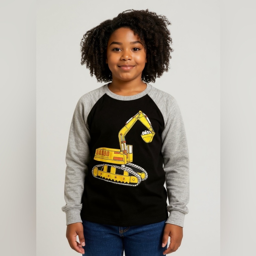 Kids Long Sleeve Construction Shirt - Black and Gray